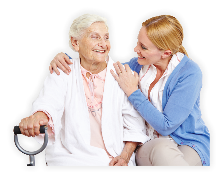 senior woman and caregiver talking