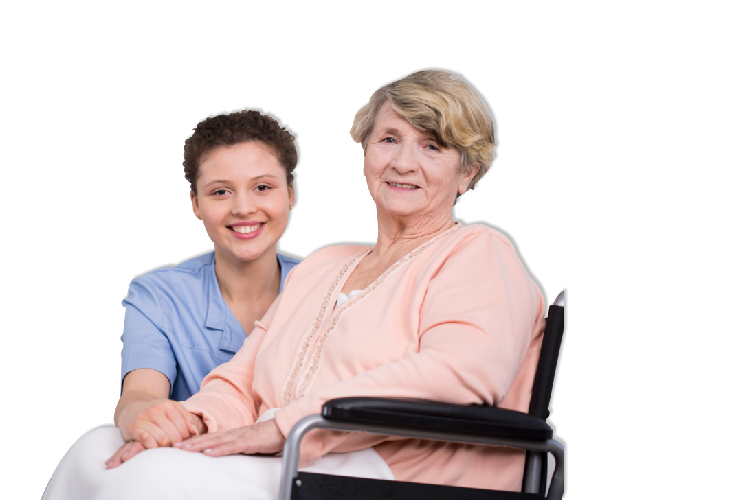 caregiver and senior woman smiling